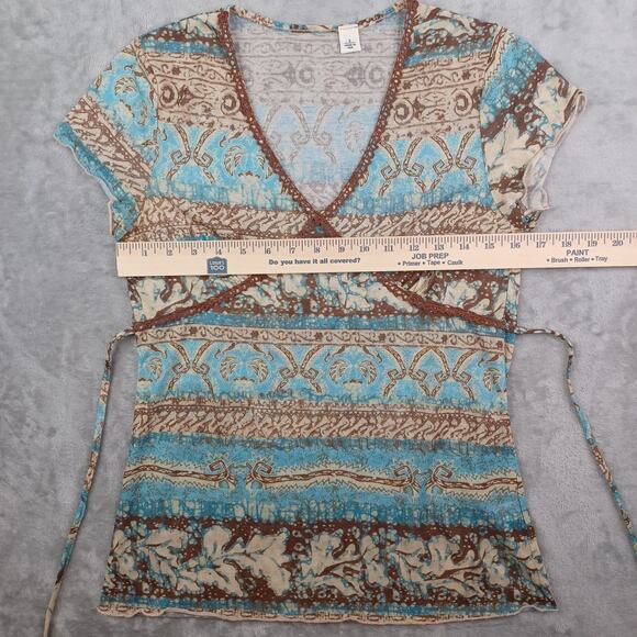 Vintage Y2K Womens Babydoll Crochet Lace Trim Top Size S Tie Waist Boho Coquette - Picture 10 of 11